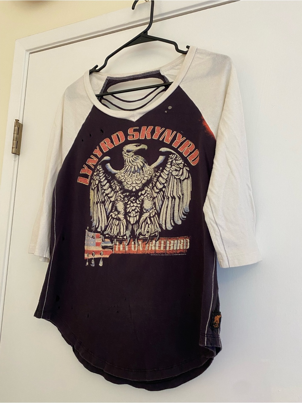 Vintage Trunk Ltd Distressed Lynyrd Skynyrd Raglan Tee with Cutout Back